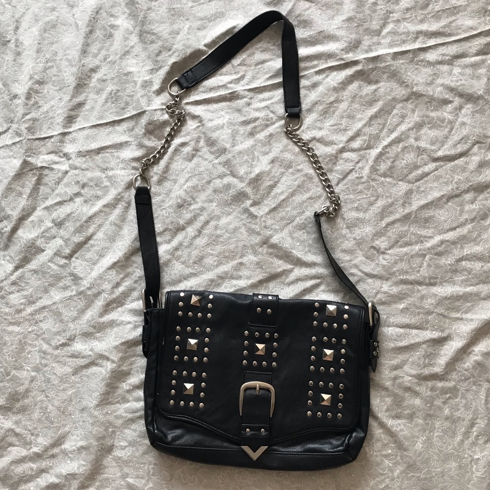 Black studded purse with adjustable strap